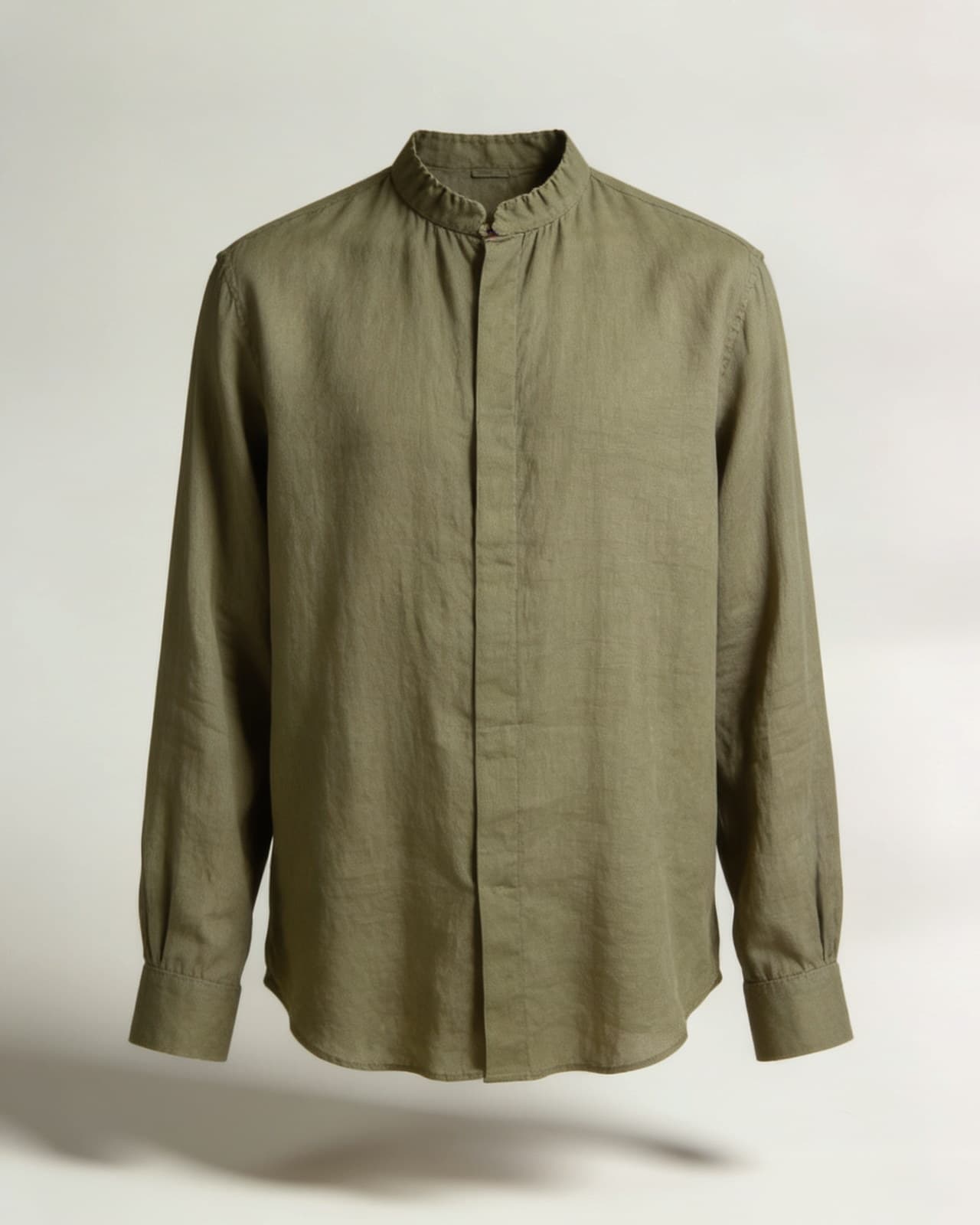 Primaluna Grandad Collar Shirt · Olive green