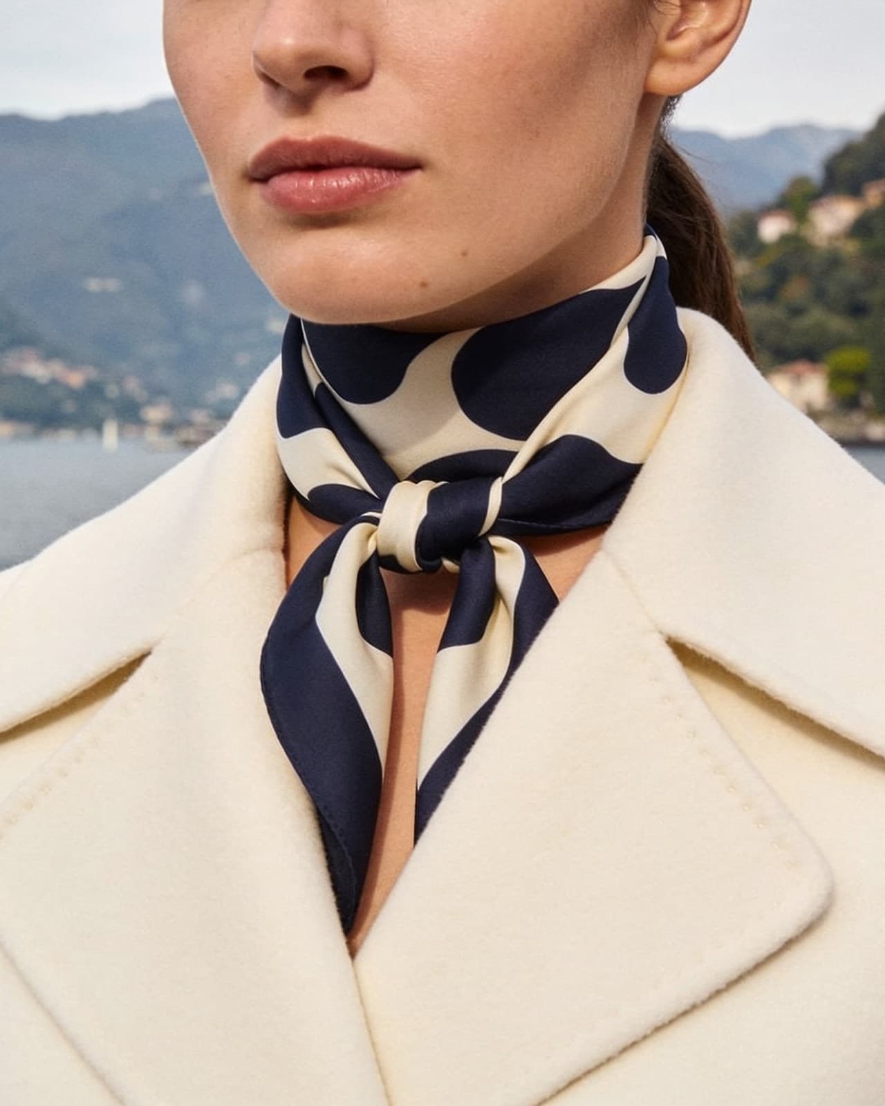 Lemna Silk Scarf · Navy and cream