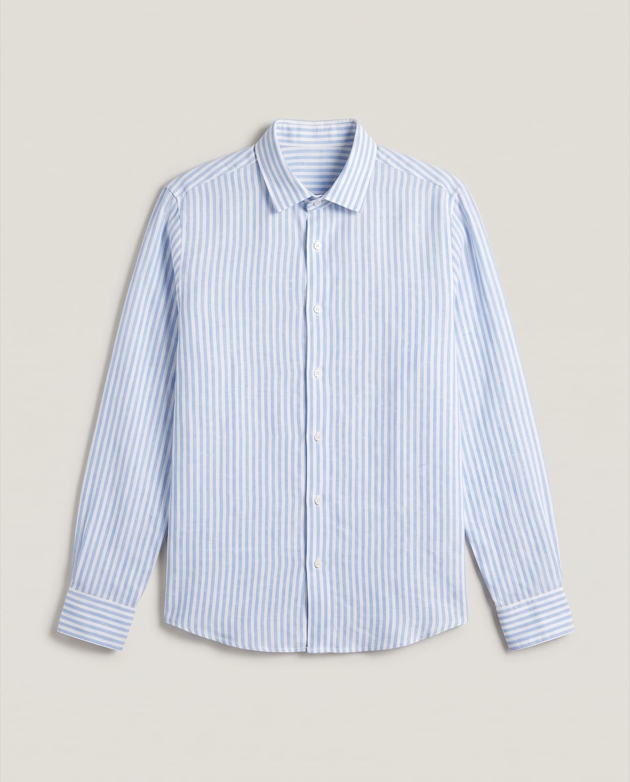 Moneglia Striped Linen Shirt · Blue stripe