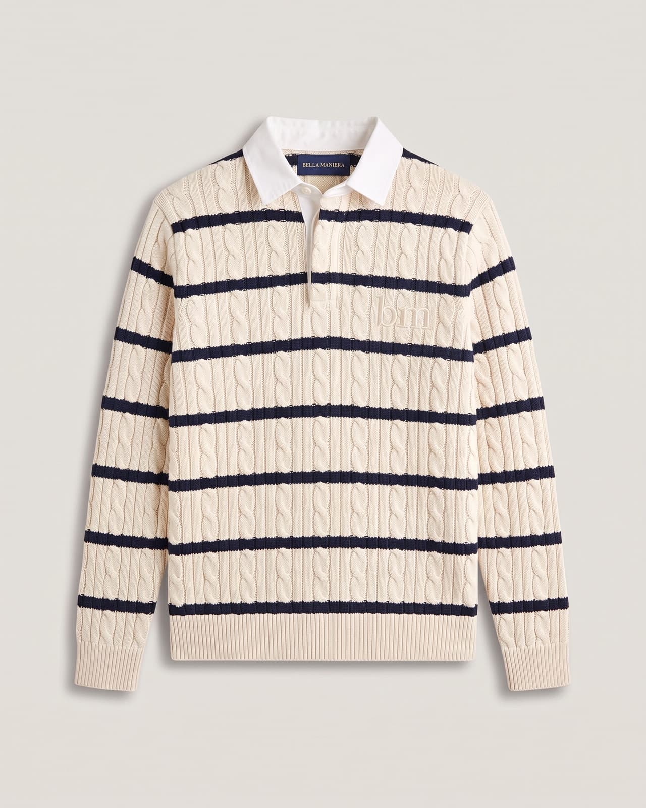 Camogli Striped Rugby Polo · Cream and navy