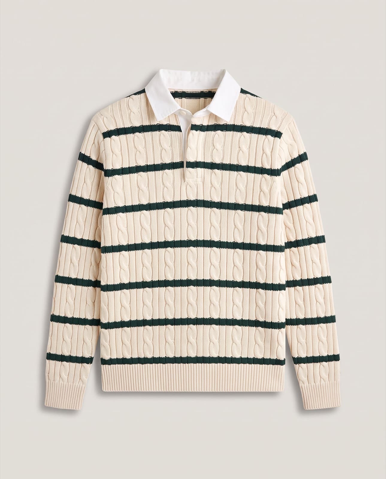 Camogli Striped Rugby Polo · Cream and green