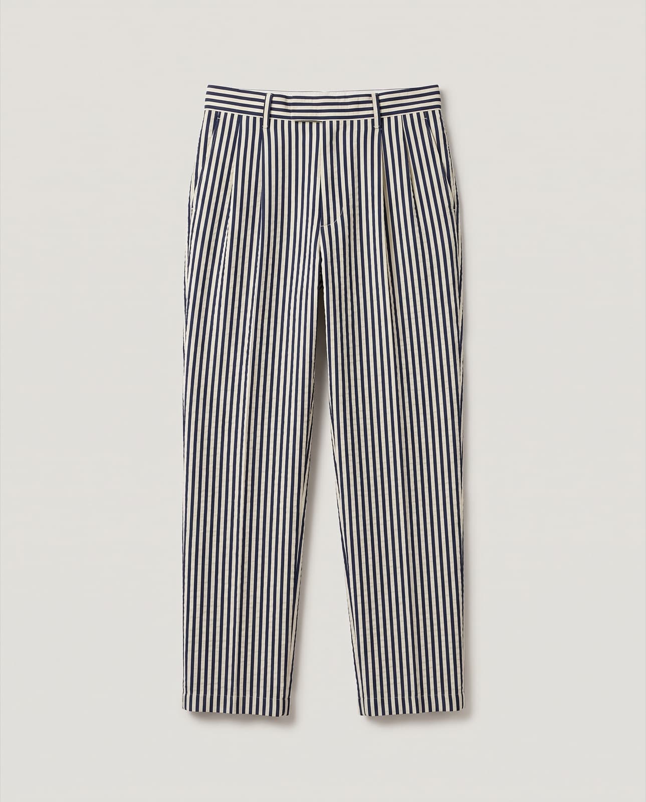 Lavagna Seersucker Trousers · Navy and cream stripe